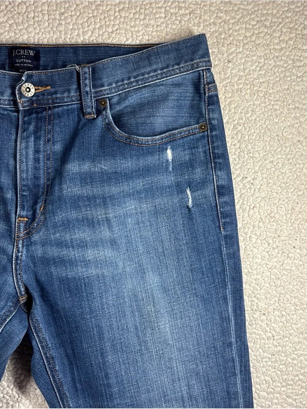 J Crew Sutton Men Straight Leg Distressed Stretch W 34 L 32 Dark Wash Blue Jeans